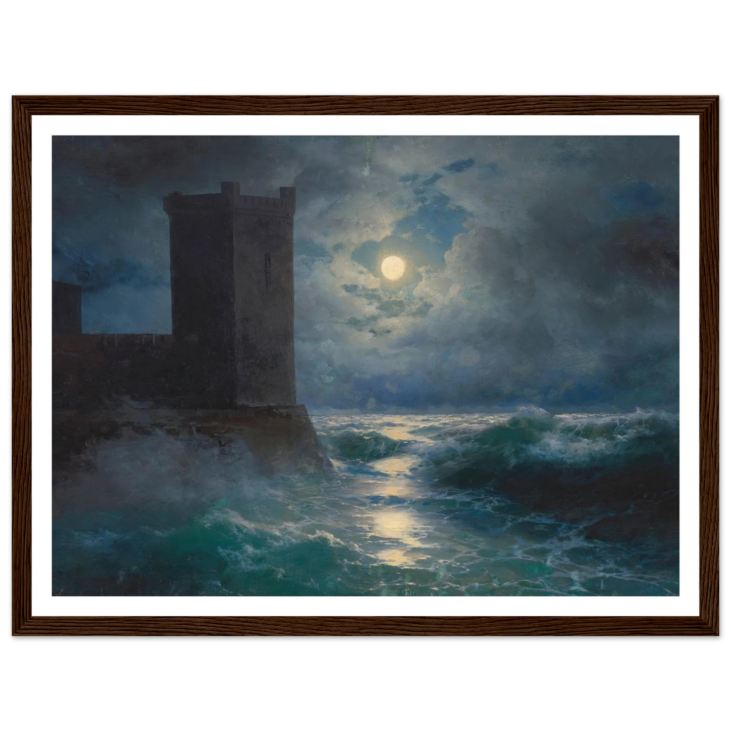 Genoese towers in the Black Sea (1895) Art Print | Ivan Konstantinovich Aivazovsky - Framed Poster - 30x40 cm / 12x16″ - Black frame