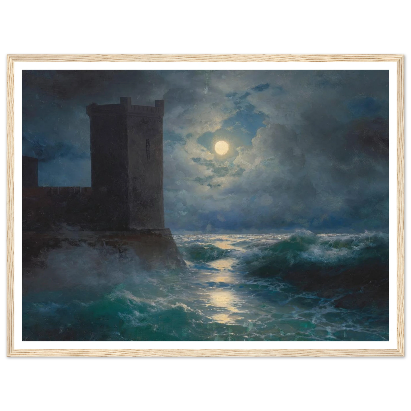 Genoese towers in the Black Sea (1895) Art Print | Ivan Konstantinovich Aivazovsky - Framed Poster - 30x40 cm / 12x16″ - Black frame