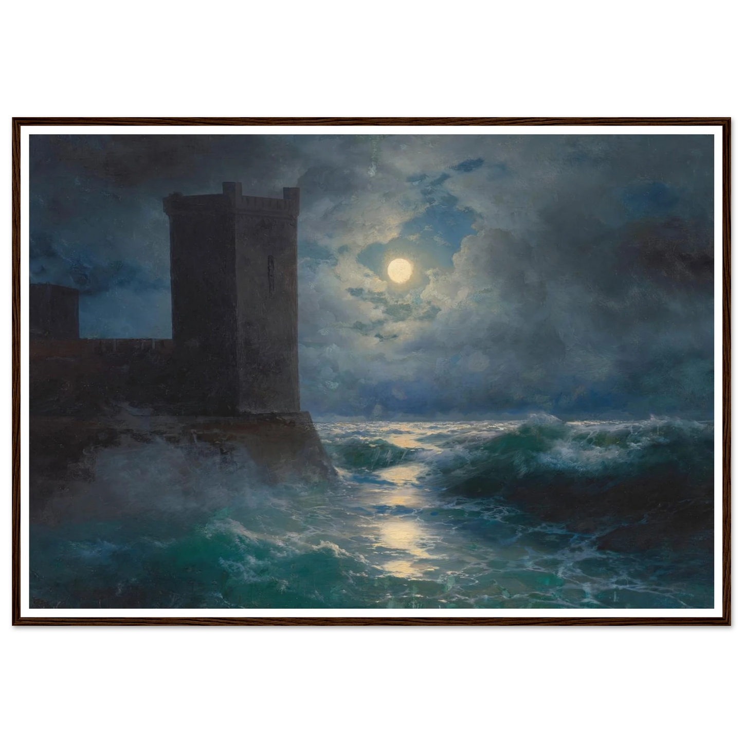 Genoese towers in the Black Sea (1895) Art Print | Ivan Konstantinovich Aivazovsky - Framed Poster - 30x40 cm / 12x16″ - Black frame