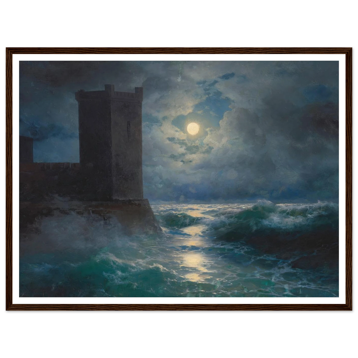 Genoese towers in the Black Sea (1895) Art Print | Ivan Konstantinovich Aivazovsky - Framed Poster - 30x40 cm / 12x16″ - Black frame