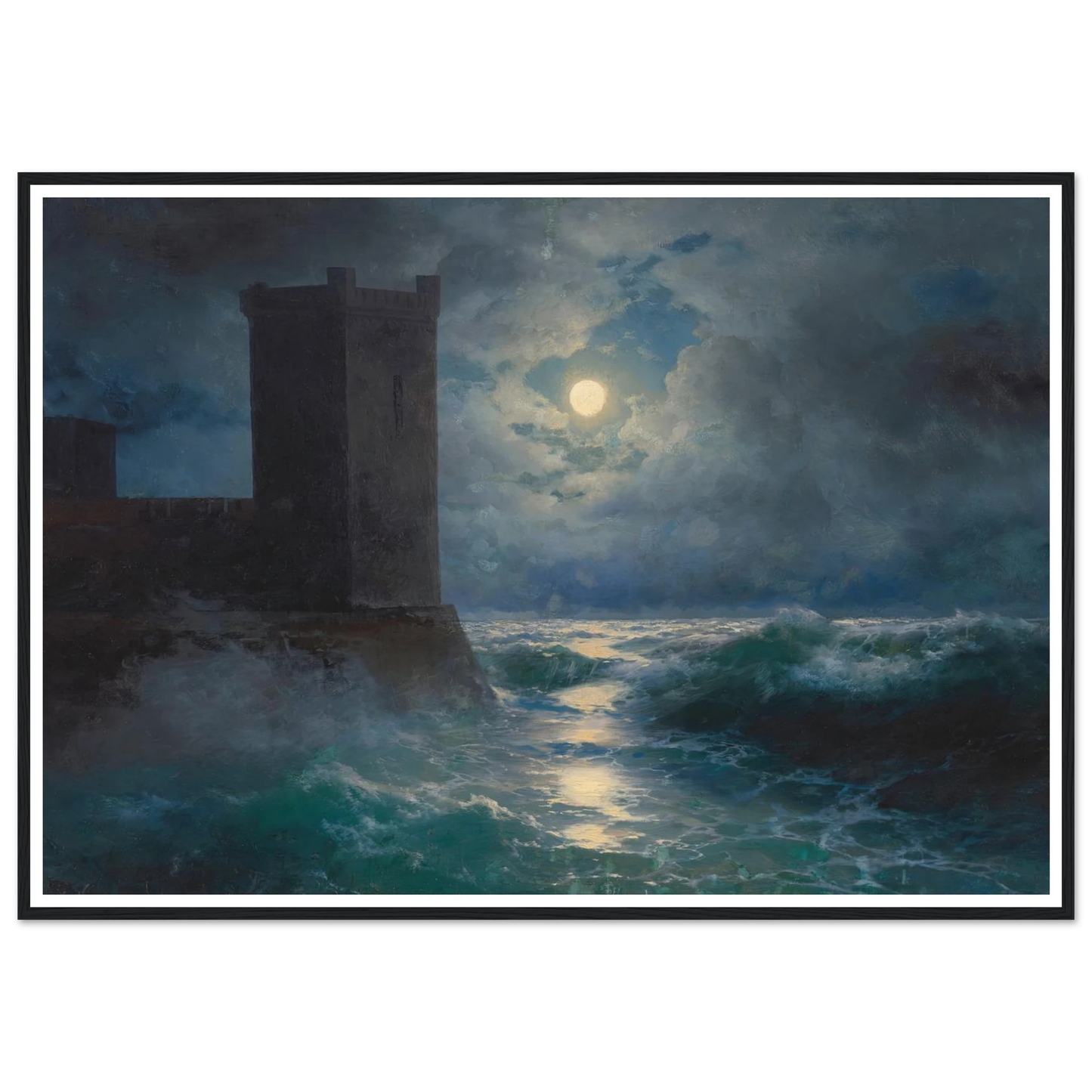 Genoese towers in the Black Sea (1895) Art Print | Ivan Konstantinovich Aivazovsky - Framed Poster - 30x40 cm / 12x16″ - Black frame