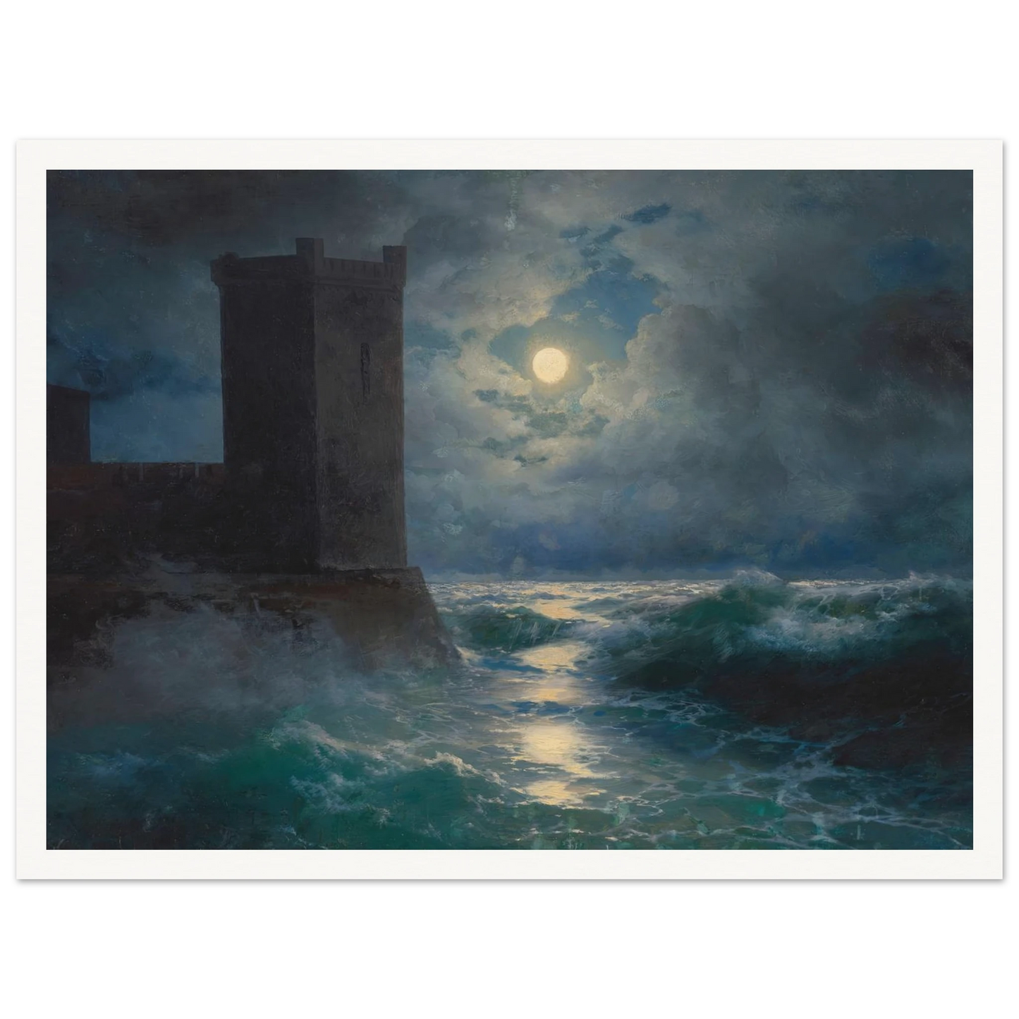 Genoese towers in the Black Sea (1895) Art Print | Ivan Konstantinovich Aivazovsky - Framed Poster - 30x40 cm / 12x16″ - Black frame