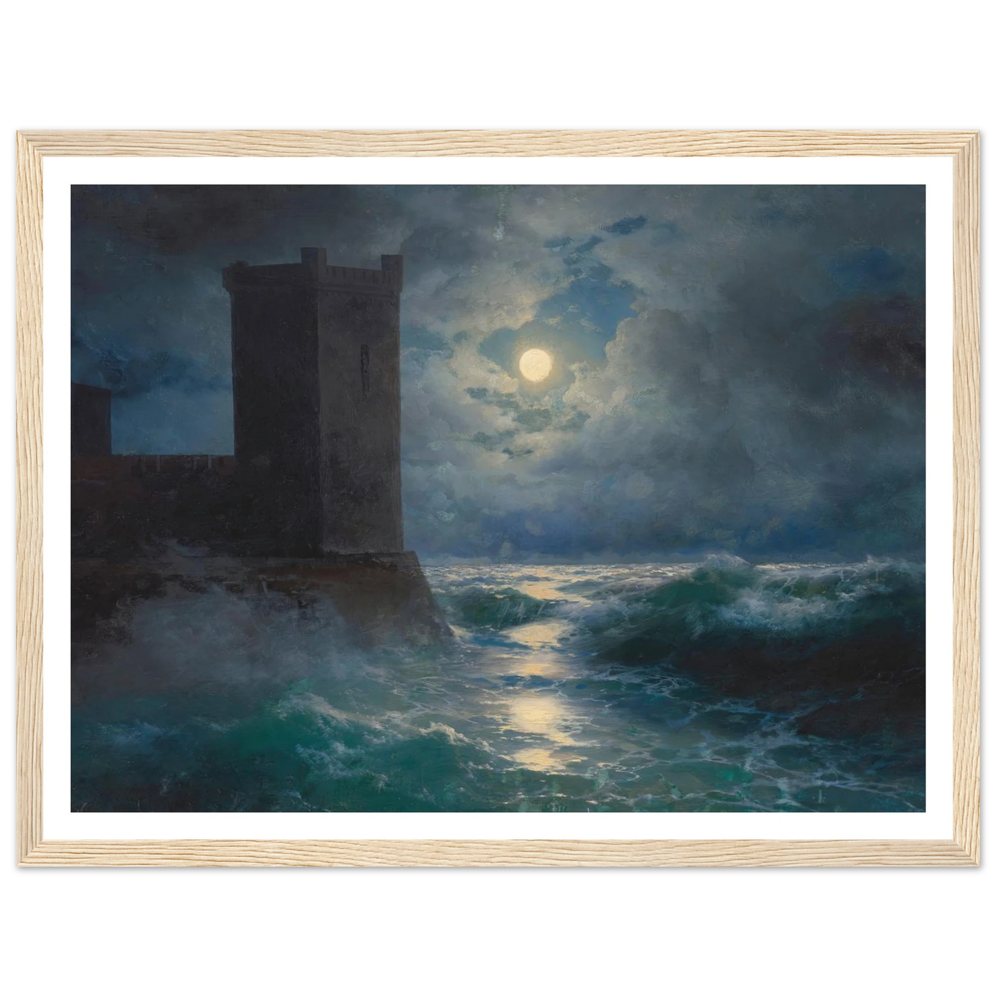 Genoese towers in the Black Sea (1895) Art Print | Ivan Konstantinovich Aivazovsky - Framed Poster - 30x40 cm / 12x16″ - Black frame