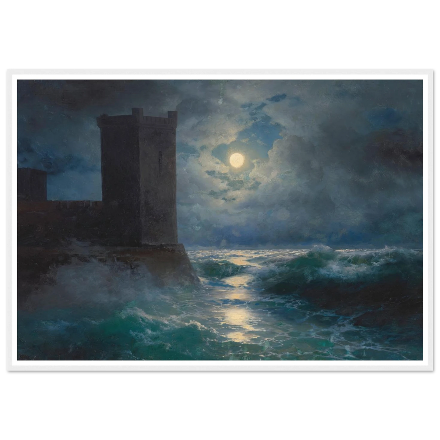 Genoese towers in the Black Sea (1895) Art Print | Ivan Konstantinovich Aivazovsky - Framed Poster - 30x40 cm / 12x16″ - Black frame
