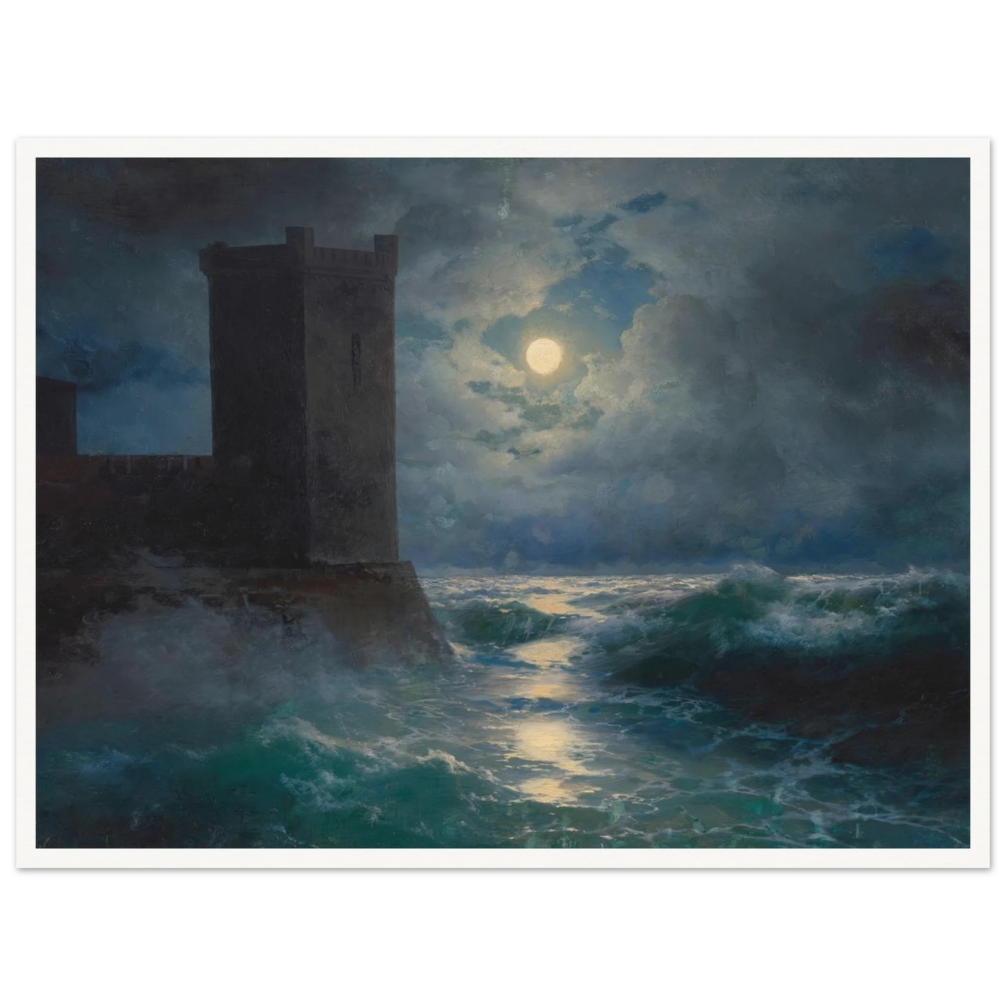 Genoese towers in the Black Sea (1895) Art Print | Ivan Konstantinovich Aivazovsky - Framed Poster - 30x40 cm / 12x16″ - Black frame