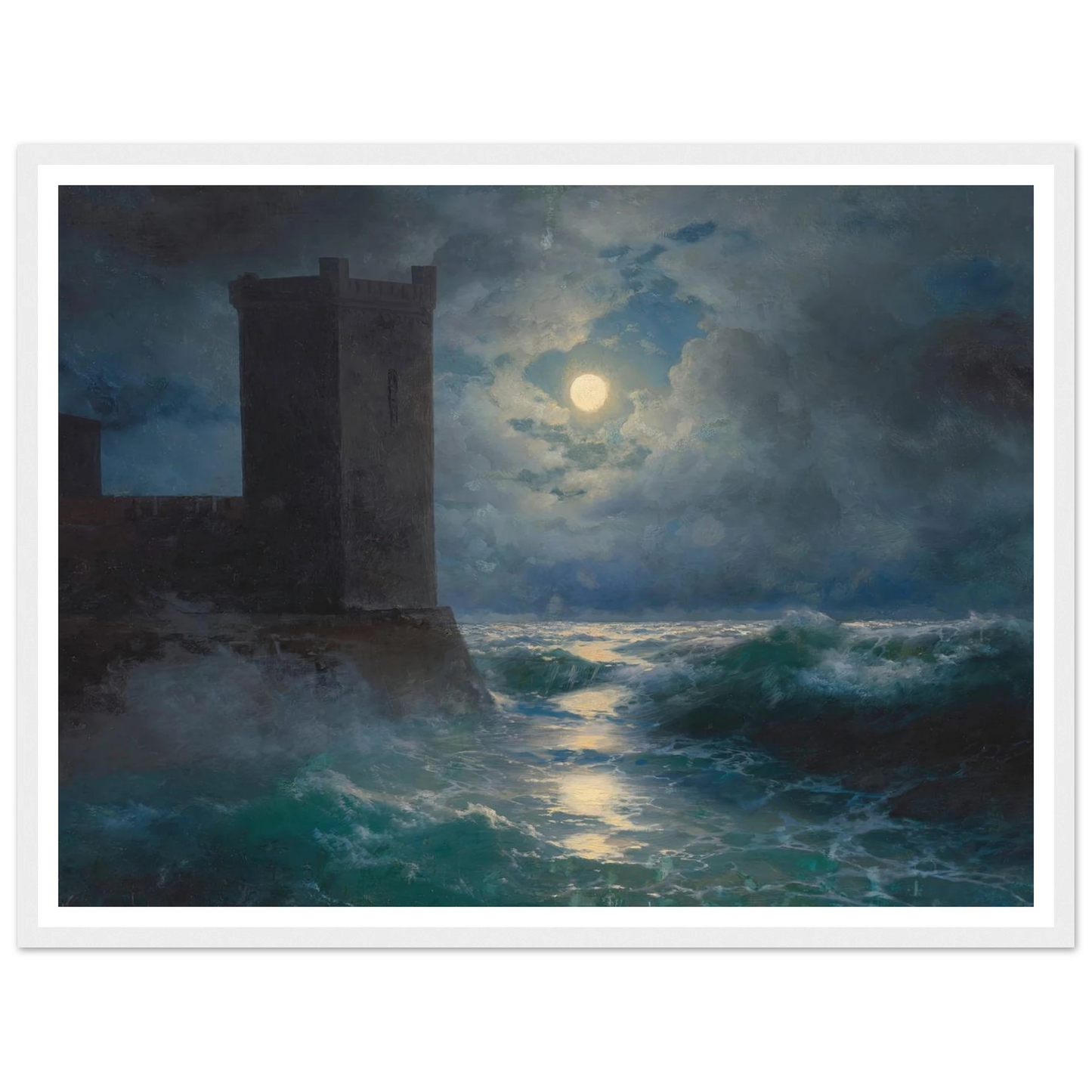 Genoese towers in the Black Sea (1895) Art Print | Ivan Konstantinovich Aivazovsky - Framed Poster - 30x40 cm / 12x16″ - Black frame
