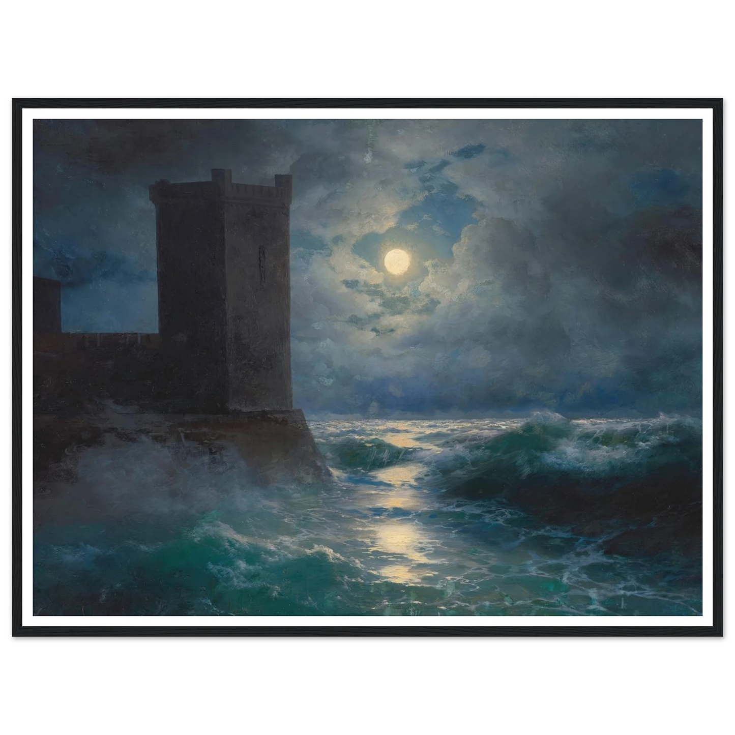 Genoese towers in the Black Sea (1895) Art Print | Ivan Konstantinovich Aivazovsky - Framed Poster - 30x40 cm / 12x16″ - Black frame