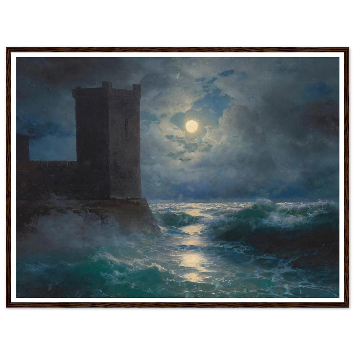 Genoese towers in the Black Sea (1895) Art Print | Ivan Konstantinovich Aivazovsky - Framed Poster - 30x40 cm / 12x16″ - Black frame