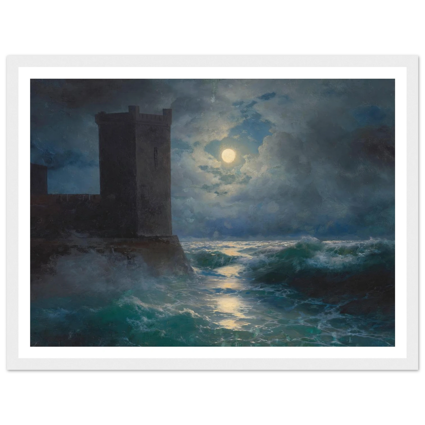Genoese towers in the Black Sea (1895) Art Print | Ivan Konstantinovich Aivazovsky - Framed Poster - 30x40 cm / 12x16″ - Black frame