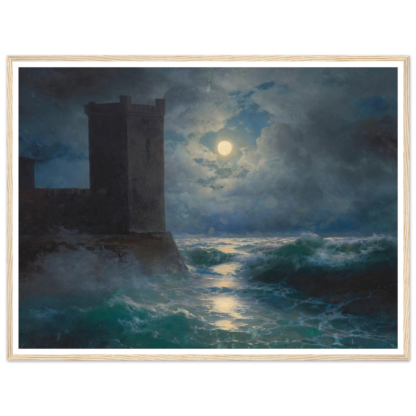 Genoese towers in the Black Sea (1895) Art Print | Ivan Konstantinovich Aivazovsky - Framed Poster - 30x40 cm / 12x16″ - Black frame