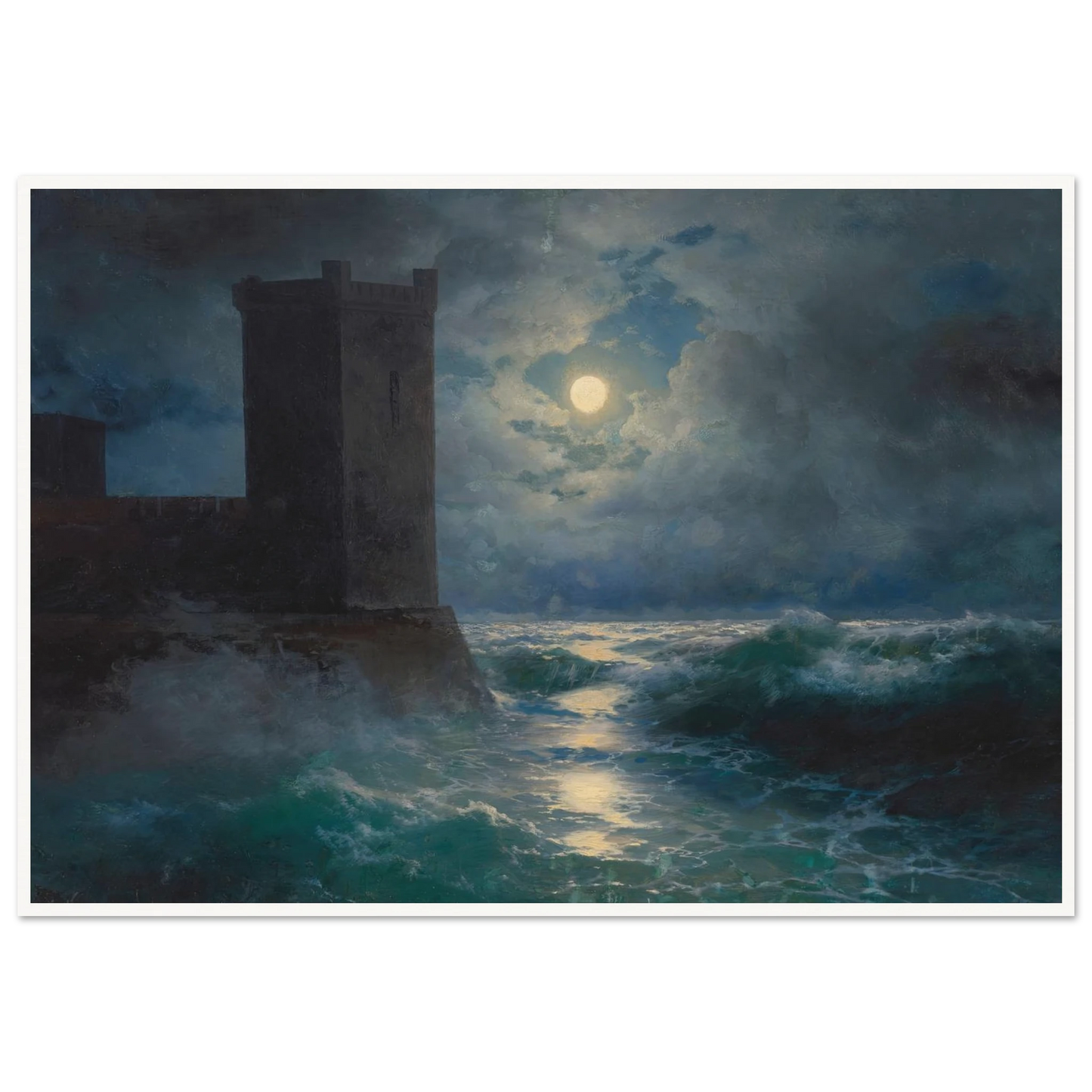 Genoese towers in the Black Sea (1895) Art Print | Ivan Konstantinovich Aivazovsky - Framed Poster - 30x40 cm / 12x16″ - Black frame