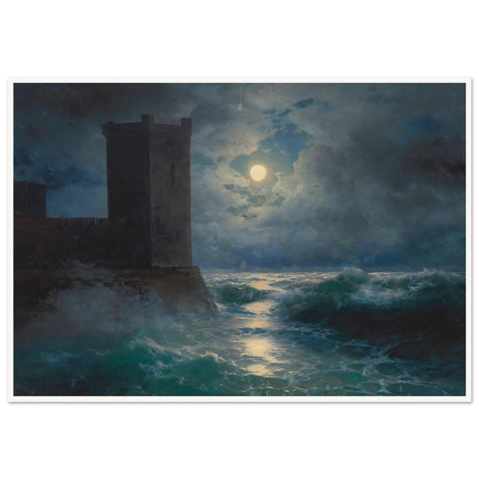 Genoese towers in the Black Sea (1895) Art Print | Ivan Konstantinovich Aivazovsky - Framed Poster - 30x40 cm / 12x16″ - Black frame