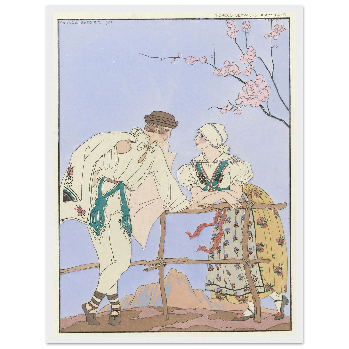 Gentils Propos (1921) Art Print | George Barbier - Framed Poster - 30x40 cm / 12x16″ - Black frame