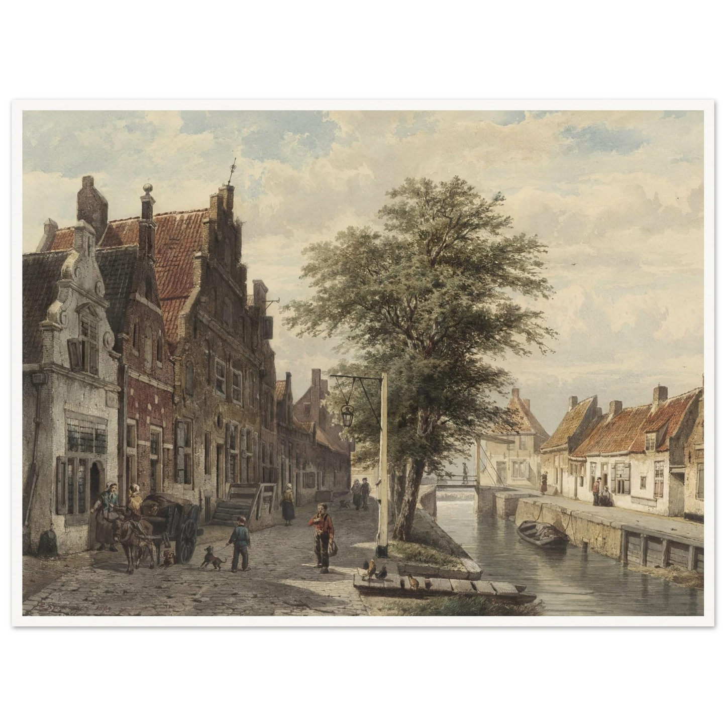 Gezicht op de gracht te Hasselt (1863) Art Print | Cornelis Springer - Framed Poster - 30x40 cm / 12x16″ - Black frame