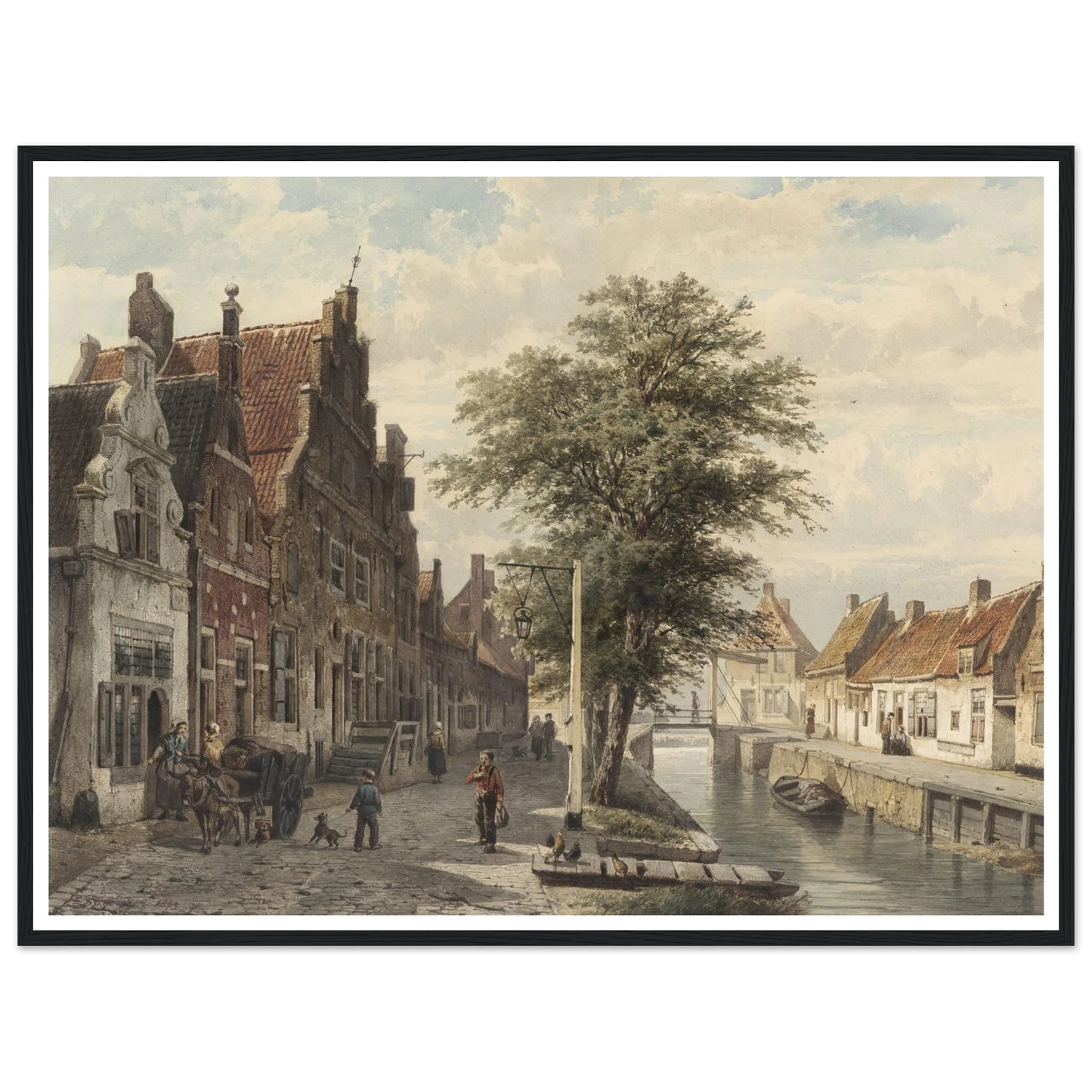 Gezicht op de gracht te Hasselt (1863) Art Print | Cornelis Springer - Framed Poster - 30x40 cm / 12x16″ - Black frame