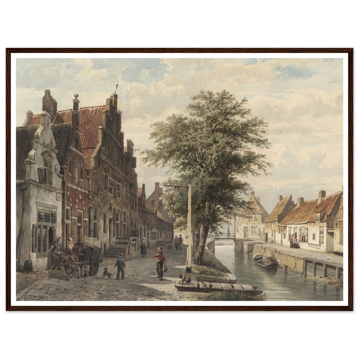 Gezicht op de gracht te Hasselt (1863) Art Print | Cornelis Springer - Framed Poster - 30x40 cm / 12x16″ - Black frame