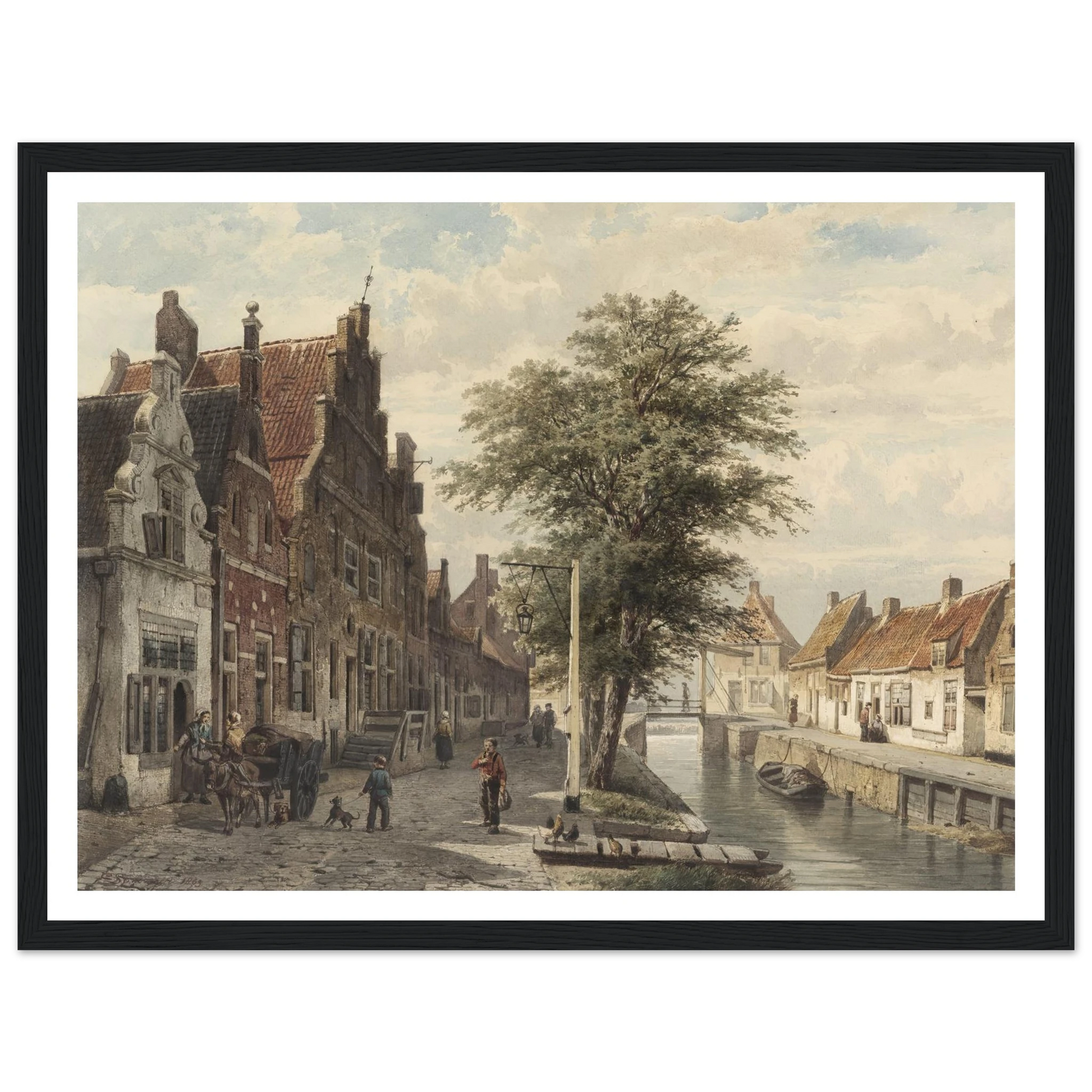 Gezicht op de gracht te Hasselt (1863) Art Print | Cornelis Springer - Framed Poster - 30x40 cm / 12x16″ - Black frame