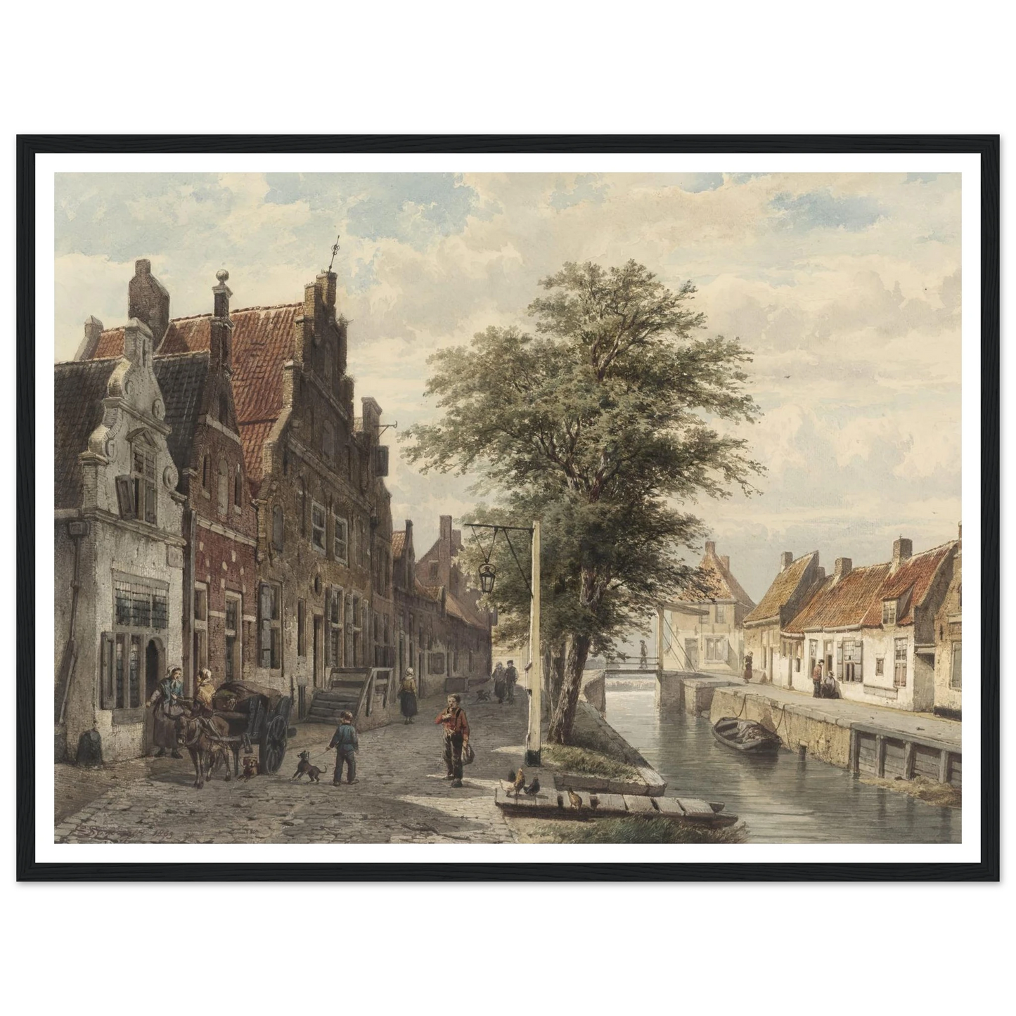 Gezicht op de gracht te Hasselt (1863) Art Print | Cornelis Springer - Framed Poster - 30x40 cm / 12x16″ - Black frame