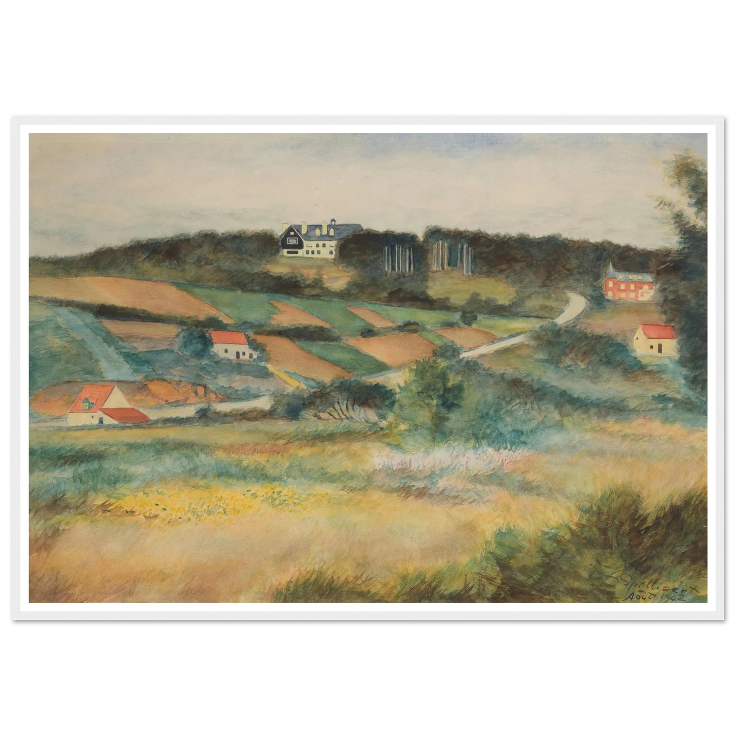 Gezicht op Sint-Genesius-Rode (1942) Art Print | Leon Spilliaert - Framed Poster - 30x40 cm / 12x16″ - Black frame