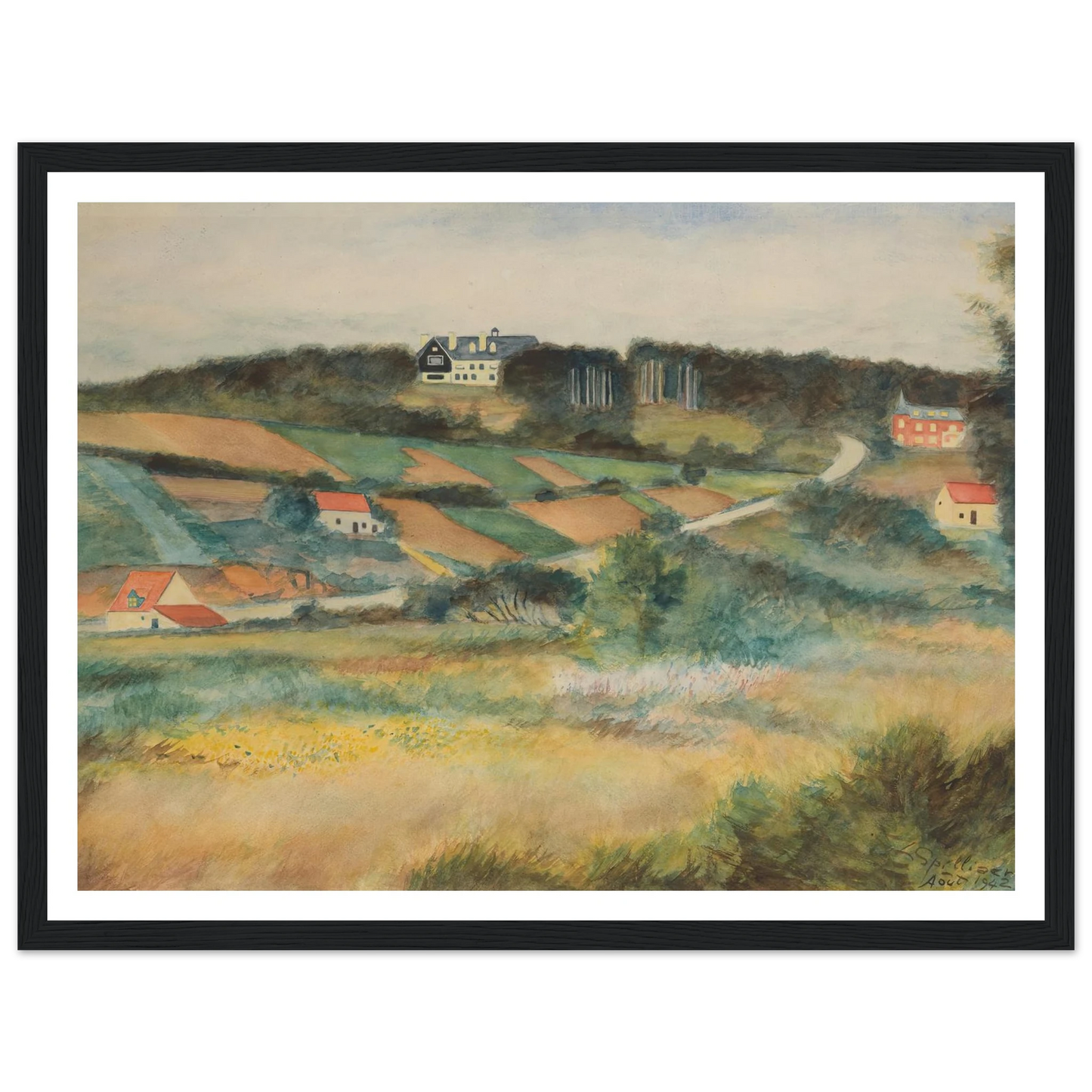 Gezicht op Sint-Genesius-Rode (1942) Art Print | Leon Spilliaert - Framed Poster - 30x40 cm / 12x16″ - Black frame