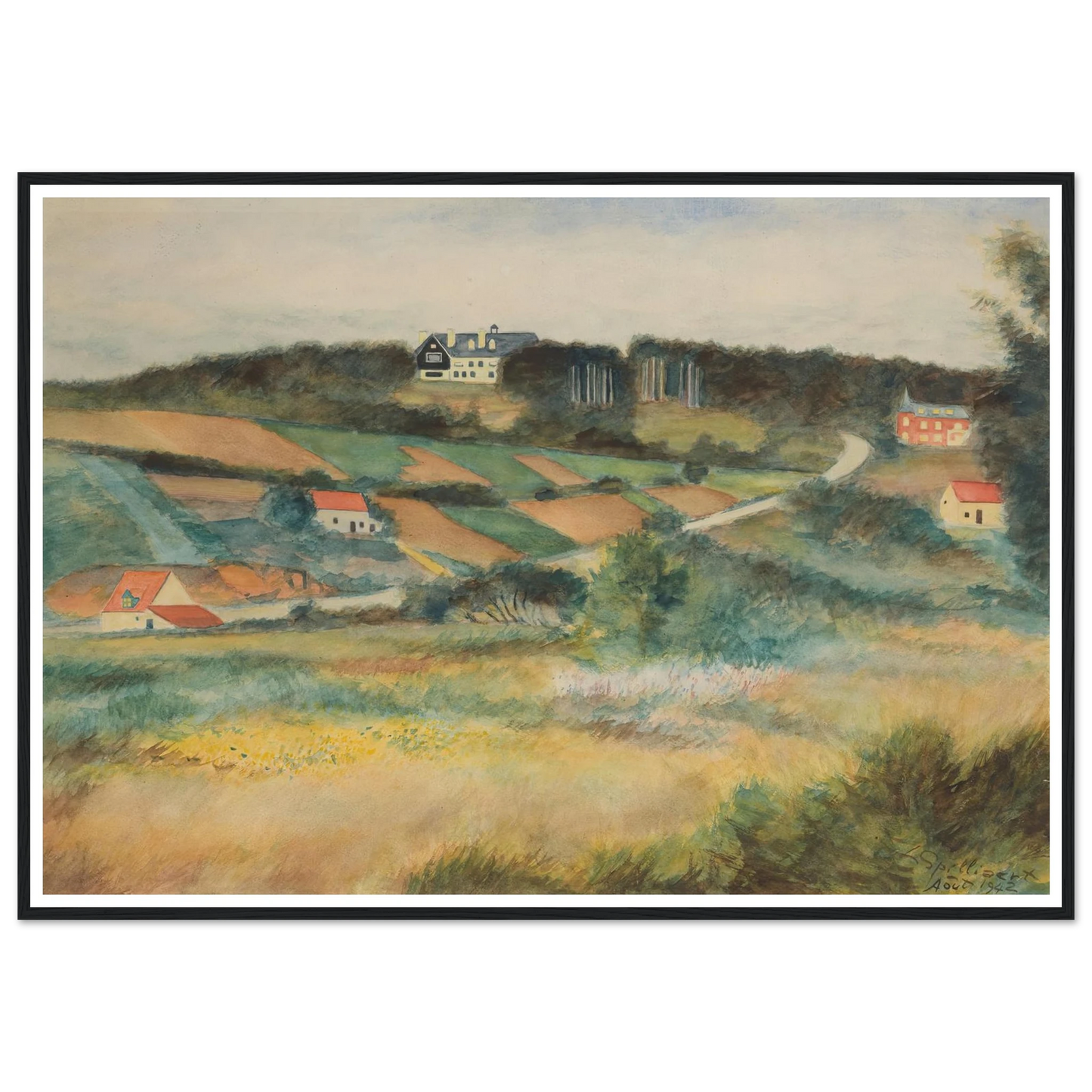 Gezicht op Sint-Genesius-Rode (1942) Art Print | Leon Spilliaert - Framed Poster - 30x40 cm / 12x16″ - Black frame