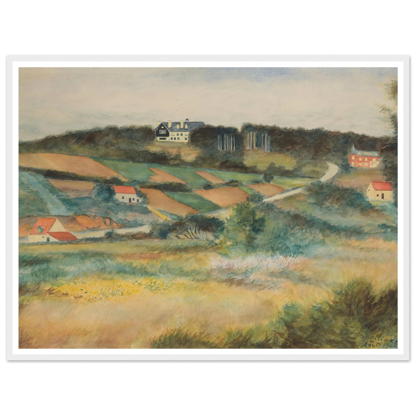 Gezicht op Sint-Genesius-Rode (1942) Art Print | Leon Spilliaert - Framed Poster - 30x40 cm / 12x16″ - Black frame