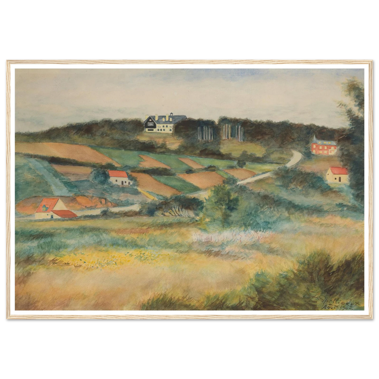 Gezicht op Sint-Genesius-Rode (1942) Art Print | Leon Spilliaert - Framed Poster - 30x40 cm / 12x16″ - Black frame