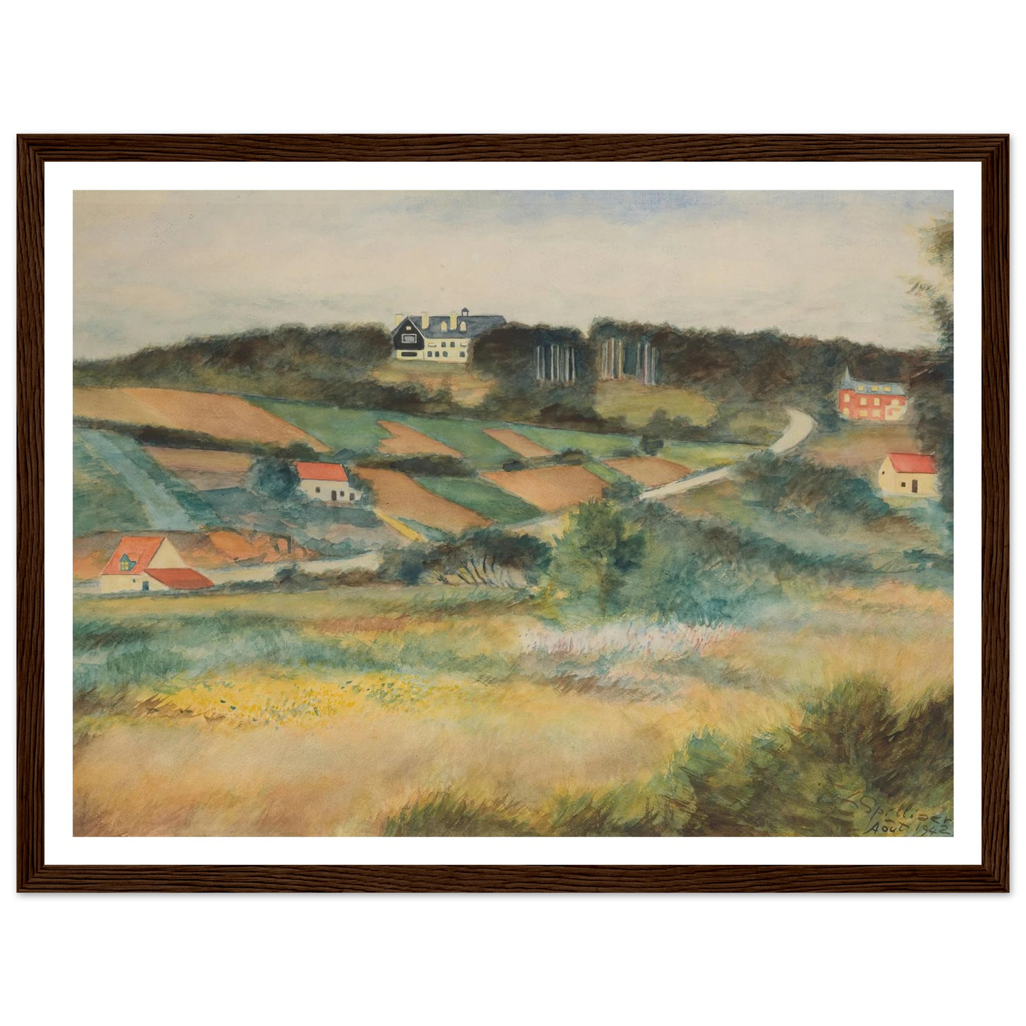 Gezicht op Sint-Genesius-Rode (1942) Art Print | Leon Spilliaert - Framed Poster - 30x40 cm / 12x16″ - Black frame