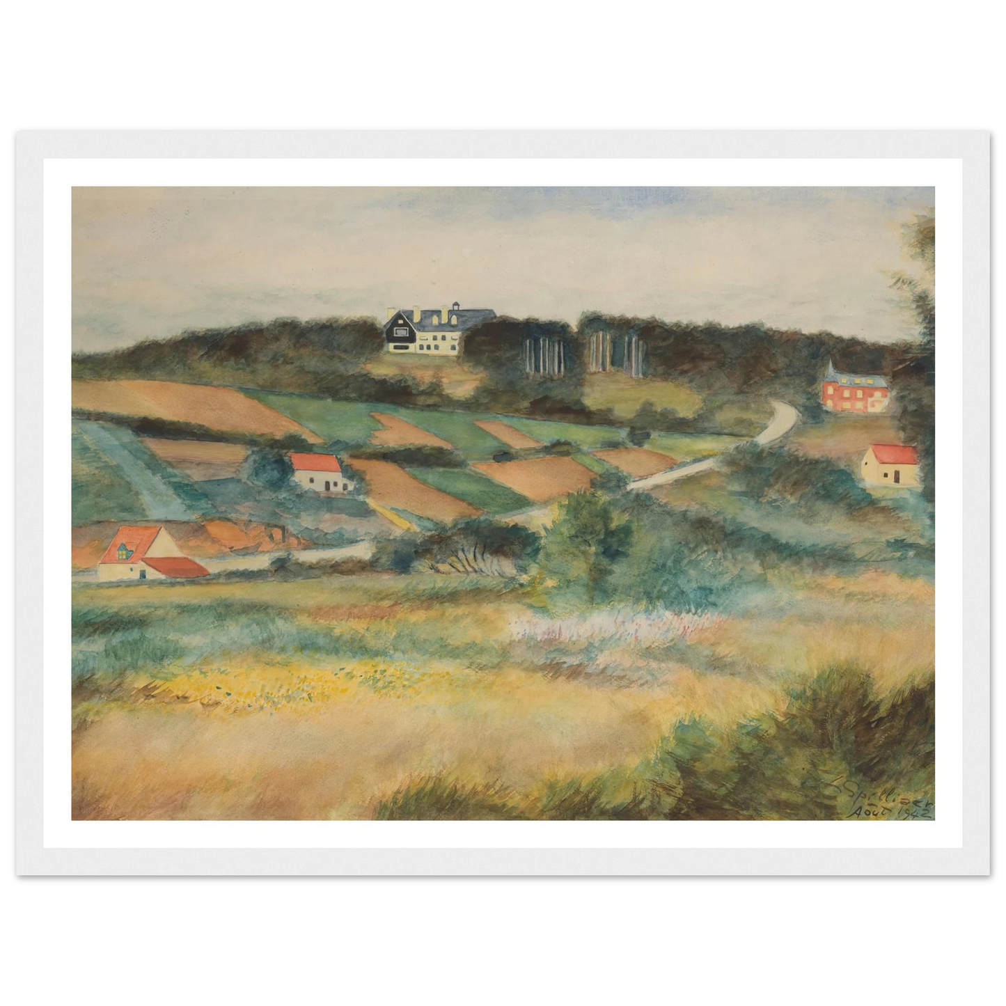 Gezicht op Sint-Genesius-Rode (1942) Art Print | Leon Spilliaert - Framed Poster - 30x40 cm / 12x16″ - Black frame