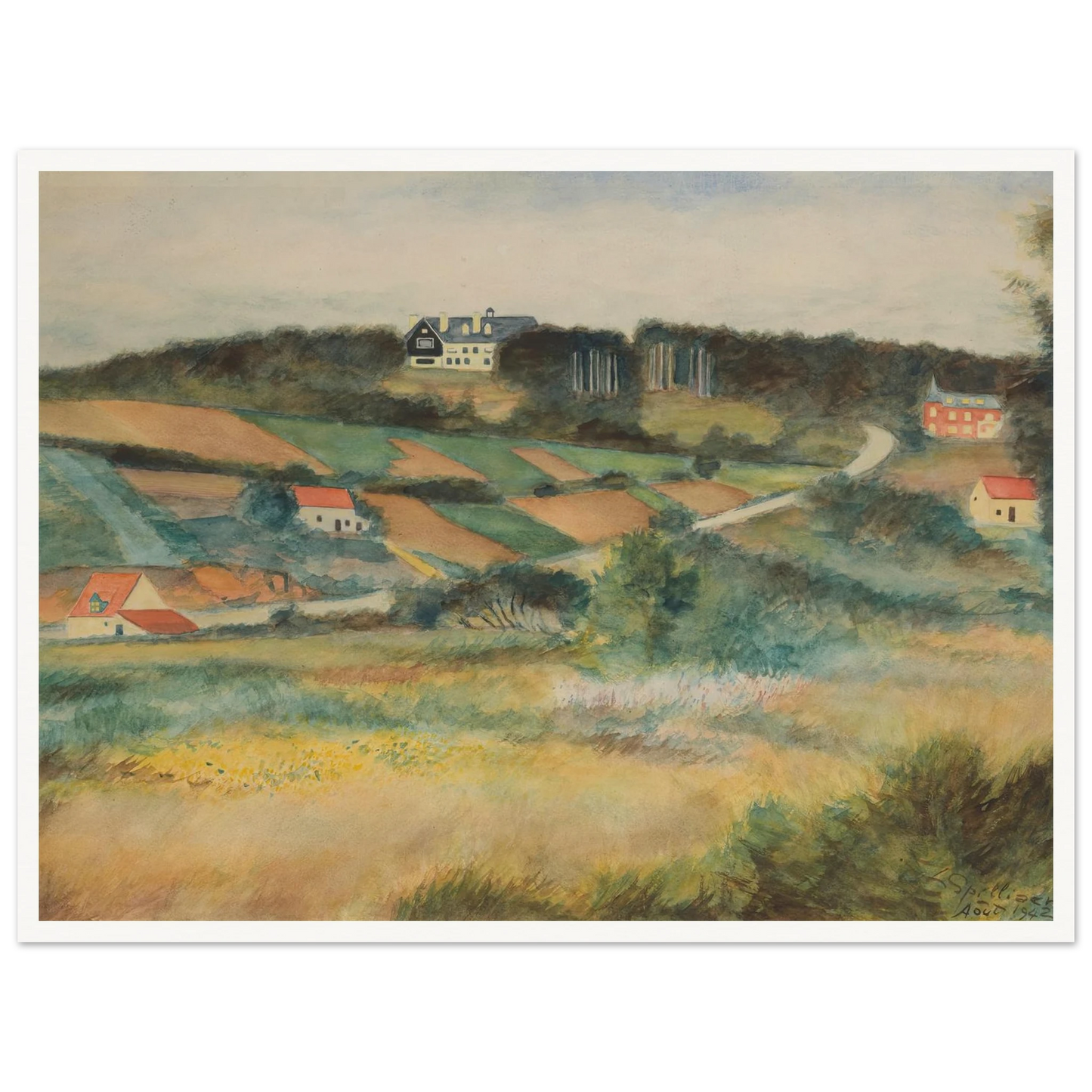 Gezicht op Sint-Genesius-Rode (1942) Art Print | Leon Spilliaert - Framed Poster - 30x40 cm / 12x16″ - Black frame