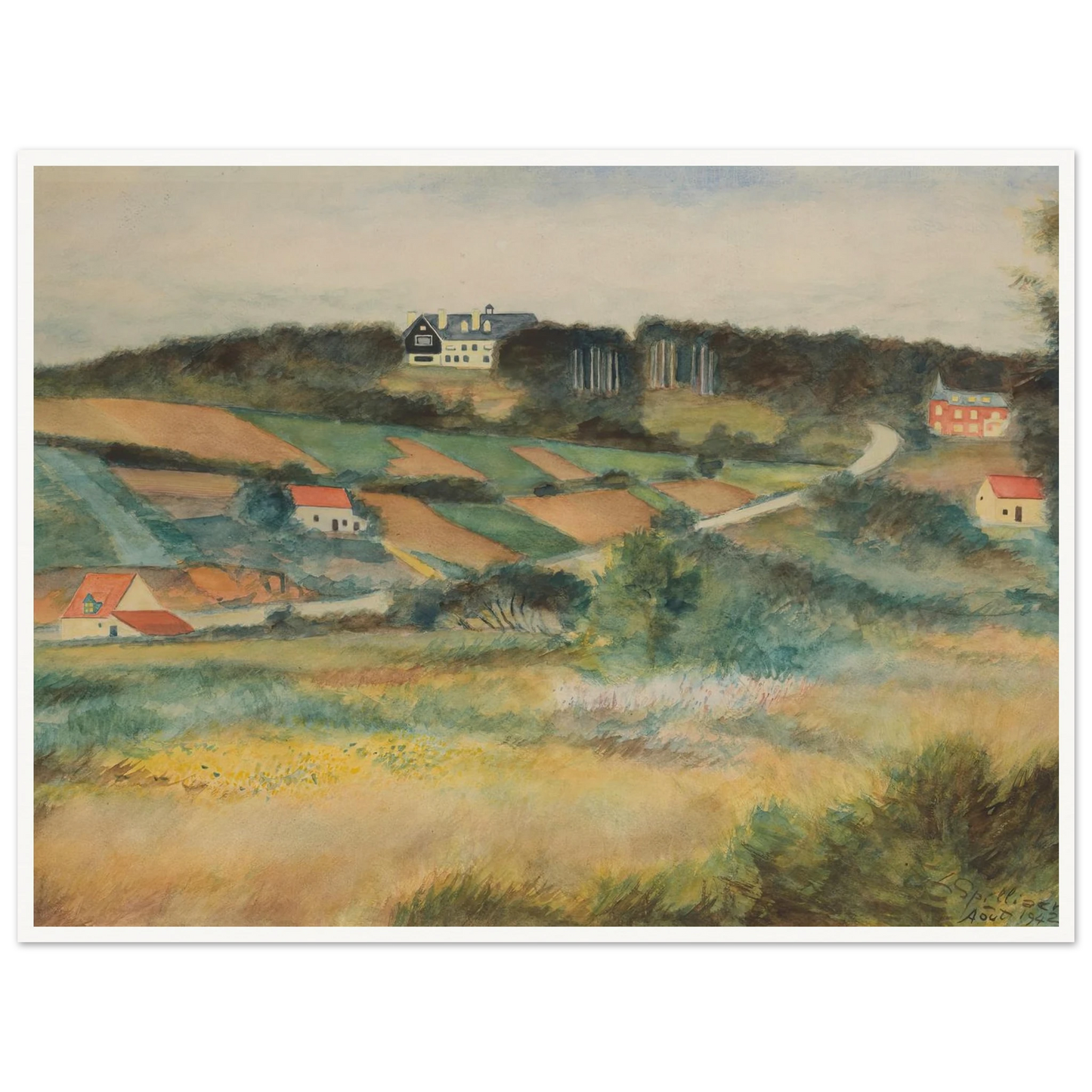 Gezicht op Sint-Genesius-Rode (1942) Art Print | Leon Spilliaert - Framed Poster - 30x40 cm / 12x16″ - Black frame