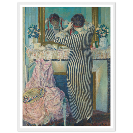 Girl Dressing Her Hair (Girl Arranging Her Headdress) (1912) Art Print | Frederick Carl Frieseke - Framed Poster - 30x40 cm / 12x16″ - Black frame