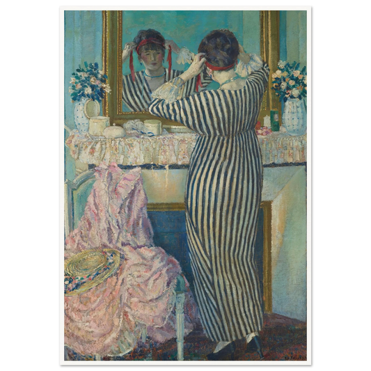 Girl Dressing Her Hair (Girl Arranging Her Headdress) (1912) Art Print | Frederick Carl Frieseke - Framed Poster - 30x40 cm / 12x16″ - Black frame