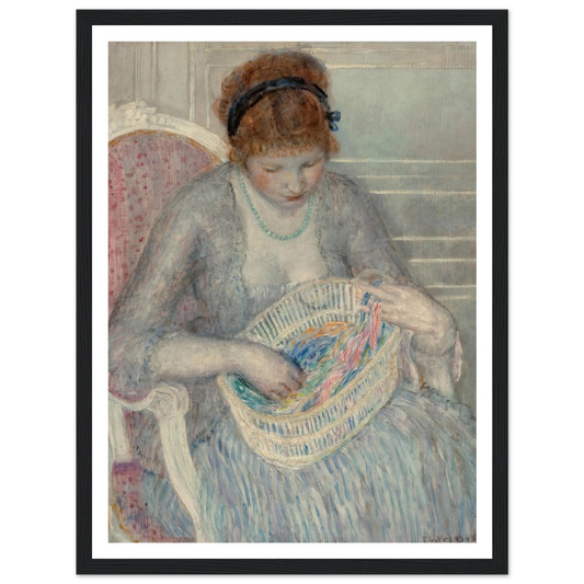 Girl with a Basket of Ribbons (1915) Art Print | Frederick Carl Frieseke - Framed Poster - 30x40 cm / 12x16″ - Black frame