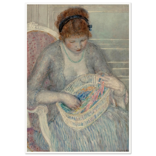 Girl with a Basket of Ribbons (1915) Art Print | Frederick Carl Frieseke - Framed Poster - 30x40 cm / 12x16″ - Black frame