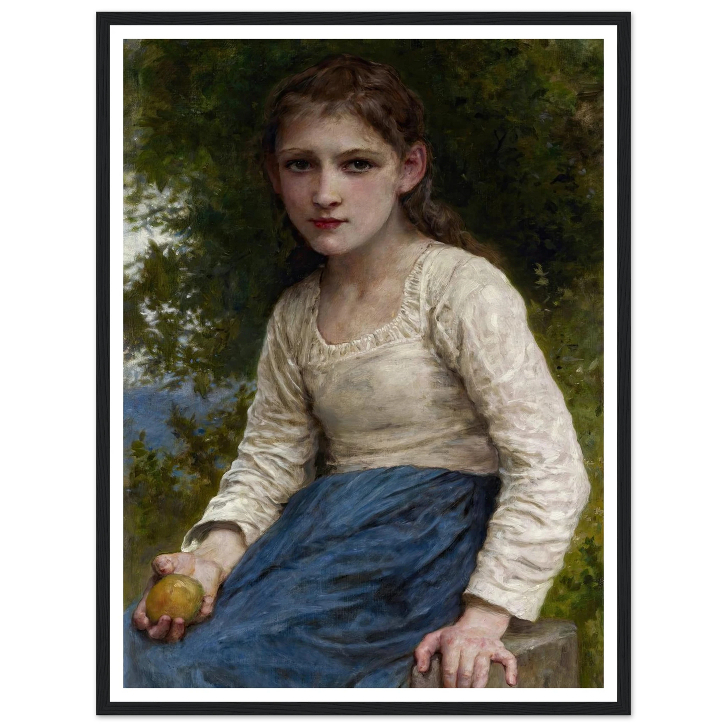 Girl with an Apple (1905) Art Print | William Bouguereau - Framed Poster - 30x40 cm / 12x16″ - Black frame