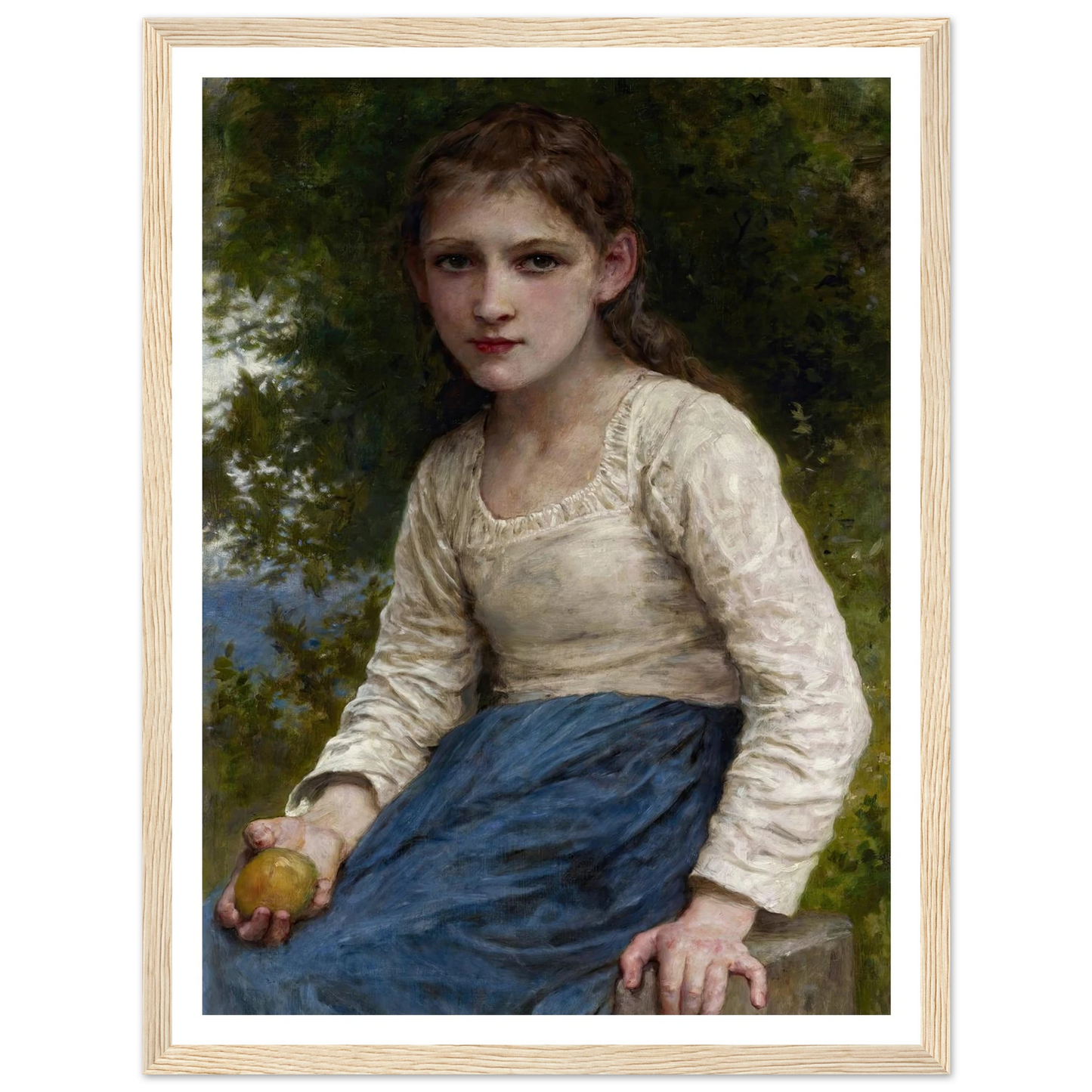 Girl with an Apple (1905) Art Print | William Bouguereau - Framed Poster - 30x40 cm / 12x16″ - Black frame