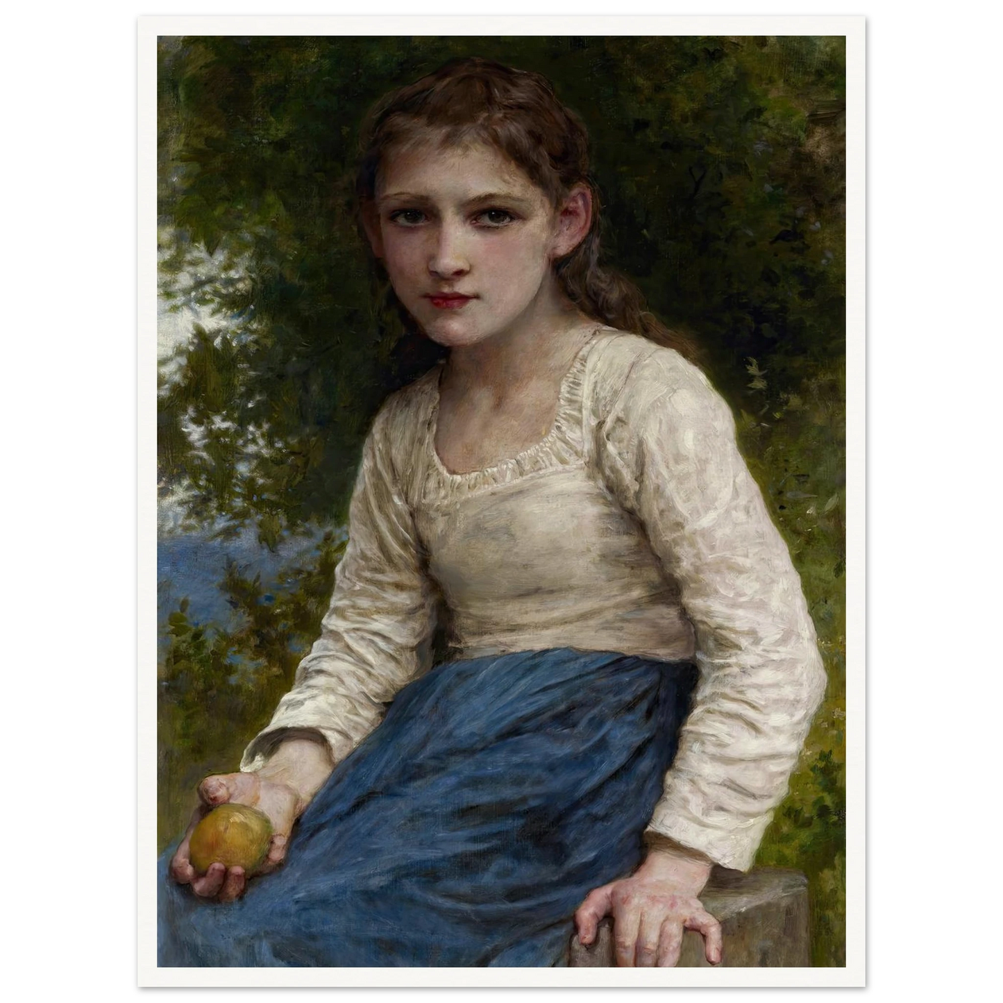 Girl with an Apple (1905) Art Print | William Bouguereau - Framed Poster - 30x40 cm / 12x16″ - Black frame