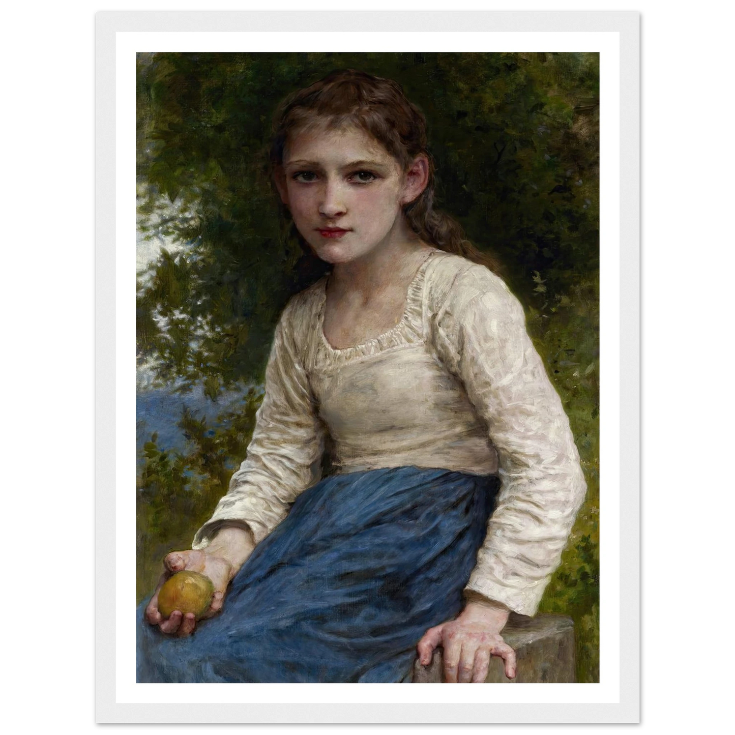 Girl with an Apple (1905) Art Print | William Bouguereau - Framed Poster - 30x40 cm / 12x16″ - Black frame