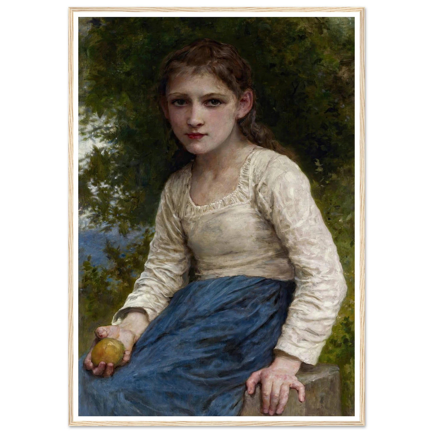 Girl with an Apple (1905) Art Print | William Bouguereau - Framed Poster - 30x40 cm / 12x16″ - Black frame