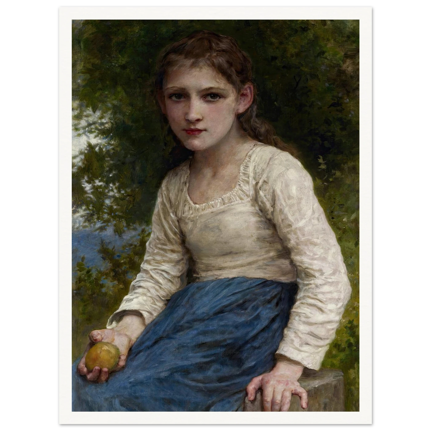 Girl with an Apple (1905) Art Print | William Bouguereau - Framed Poster - 30x40 cm / 12x16″ - Black frame