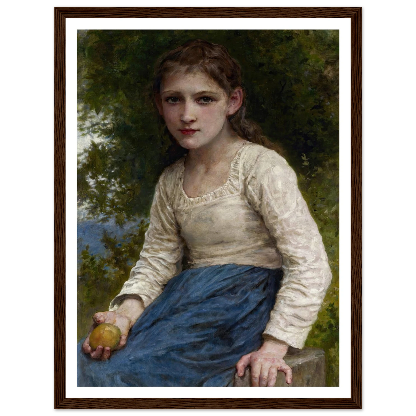 Girl with an Apple (1905) Art Print | William Bouguereau - Framed Poster - 30x40 cm / 12x16″ - Black frame