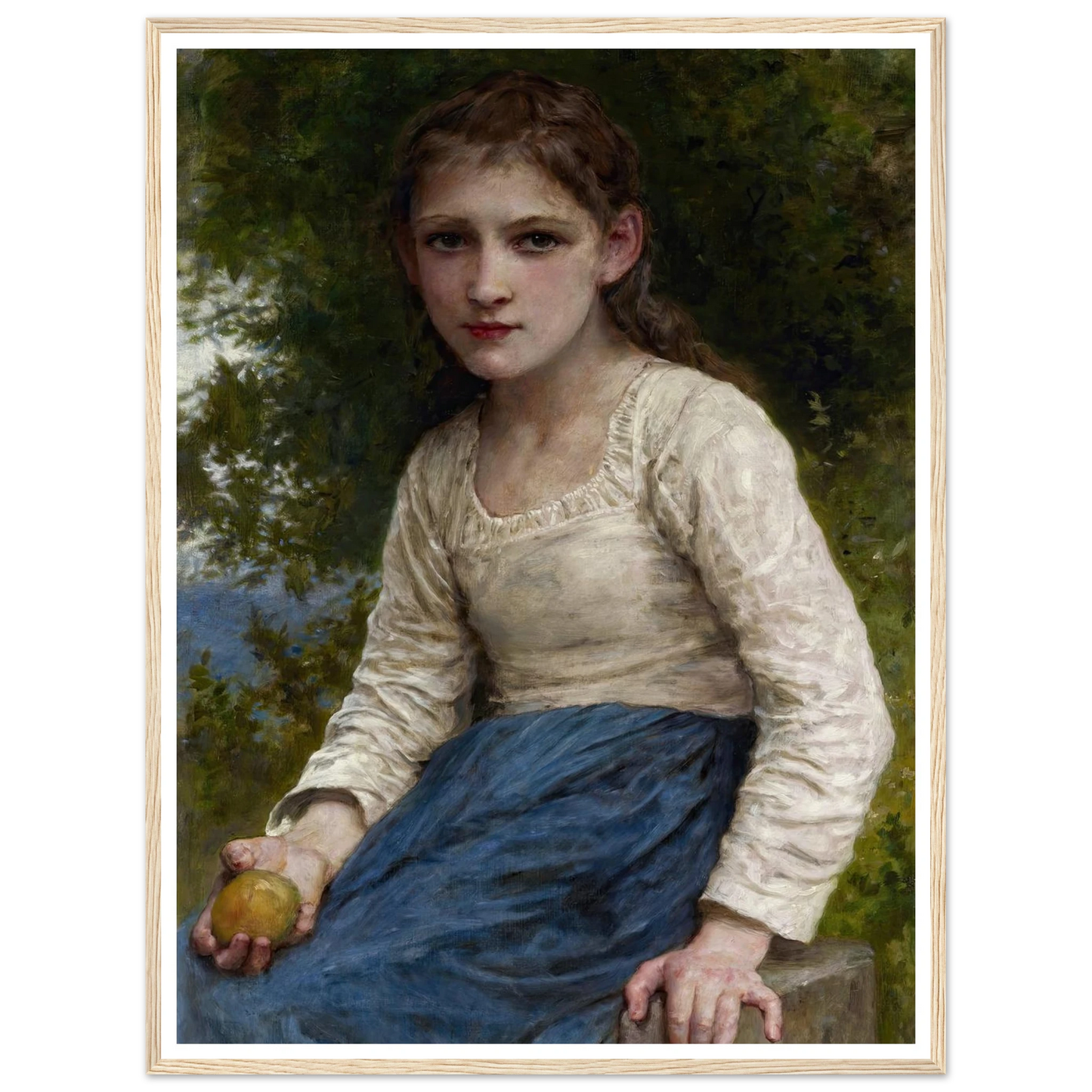 Girl with an Apple (1905) Art Print | William Bouguereau - Framed Poster - 30x40 cm / 12x16″ - Black frame
