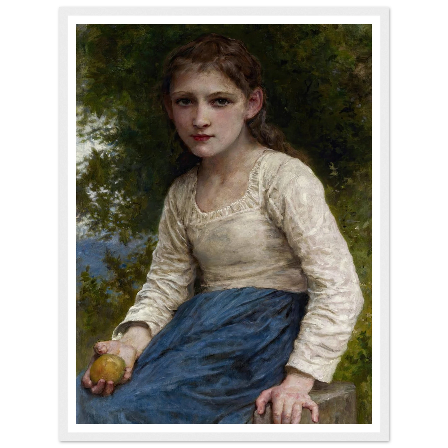 Girl with an Apple (1905) Art Print | William Bouguereau - Framed Poster - 30x40 cm / 12x16″ - Black frame