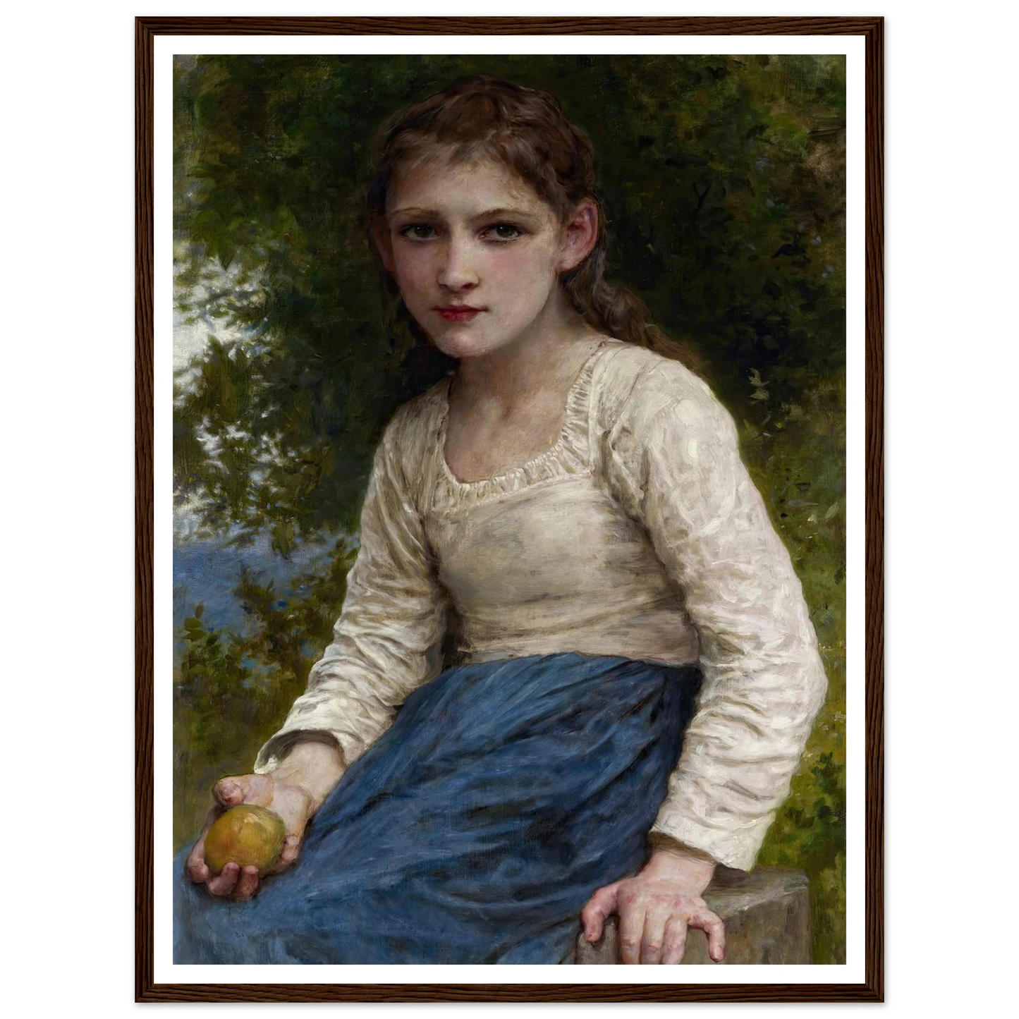 Girl with an Apple (1905) Art Print | William Bouguereau - Framed Poster - 30x40 cm / 12x16″ - Black frame