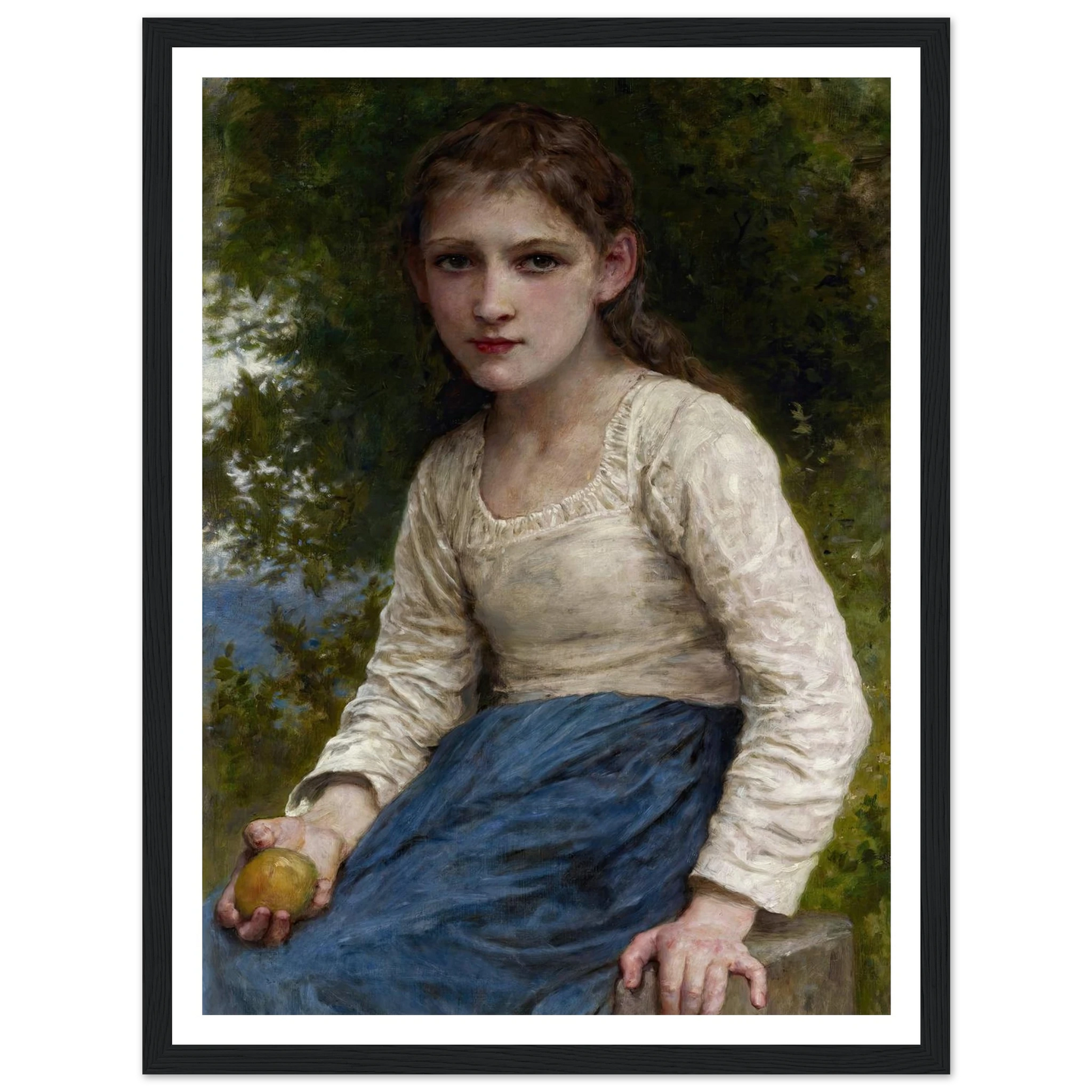 Girl with an Apple (1905) Art Print | William Bouguereau - Framed Poster - 30x40 cm / 12x16″ - Black frame