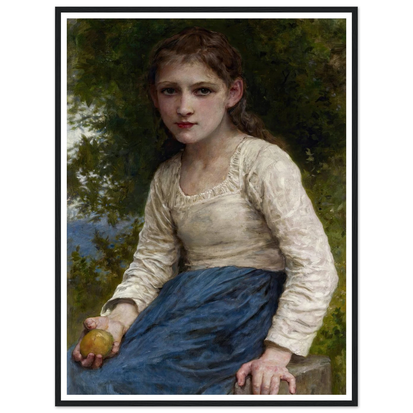 Girl with an Apple (1905) Art Print | William Bouguereau - Framed Poster - 30x40 cm / 12x16″ - Black frame