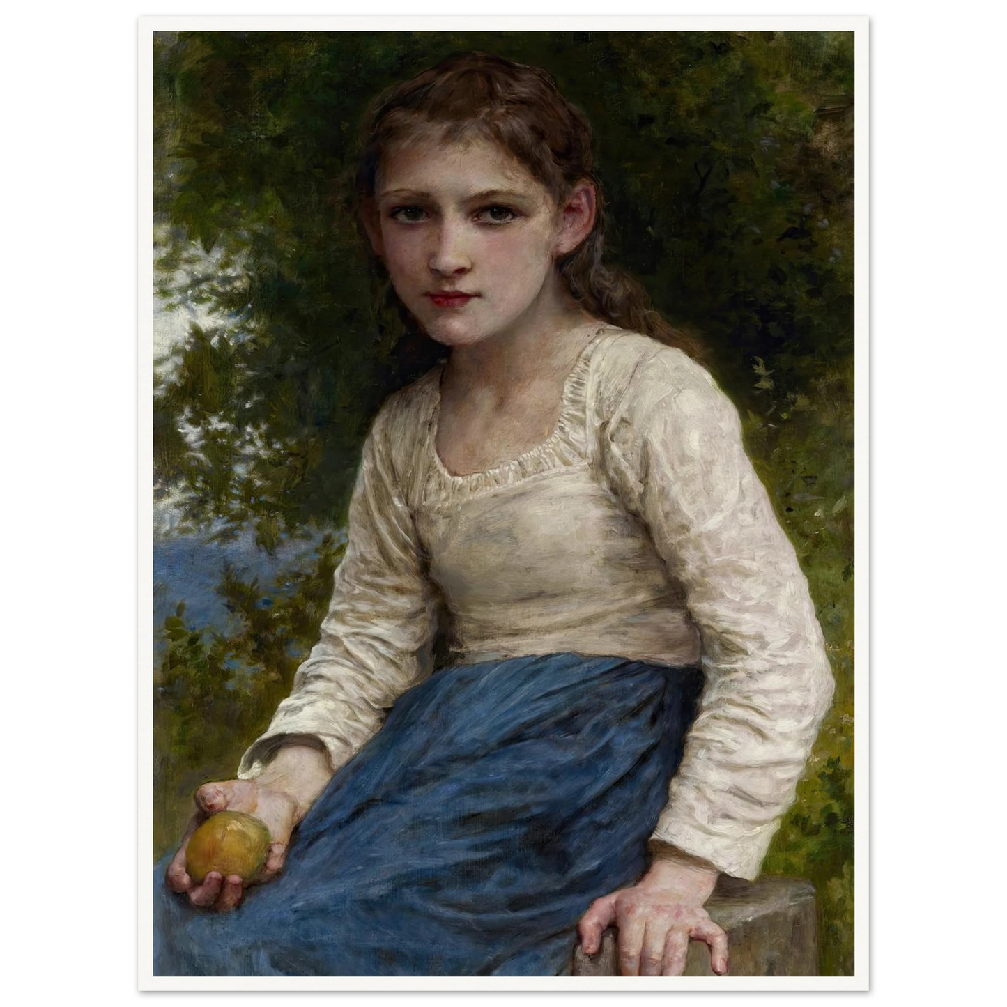 Girl with an Apple (1905) Art Print | William Bouguereau - Framed Poster - 30x40 cm / 12x16″ - Black frame