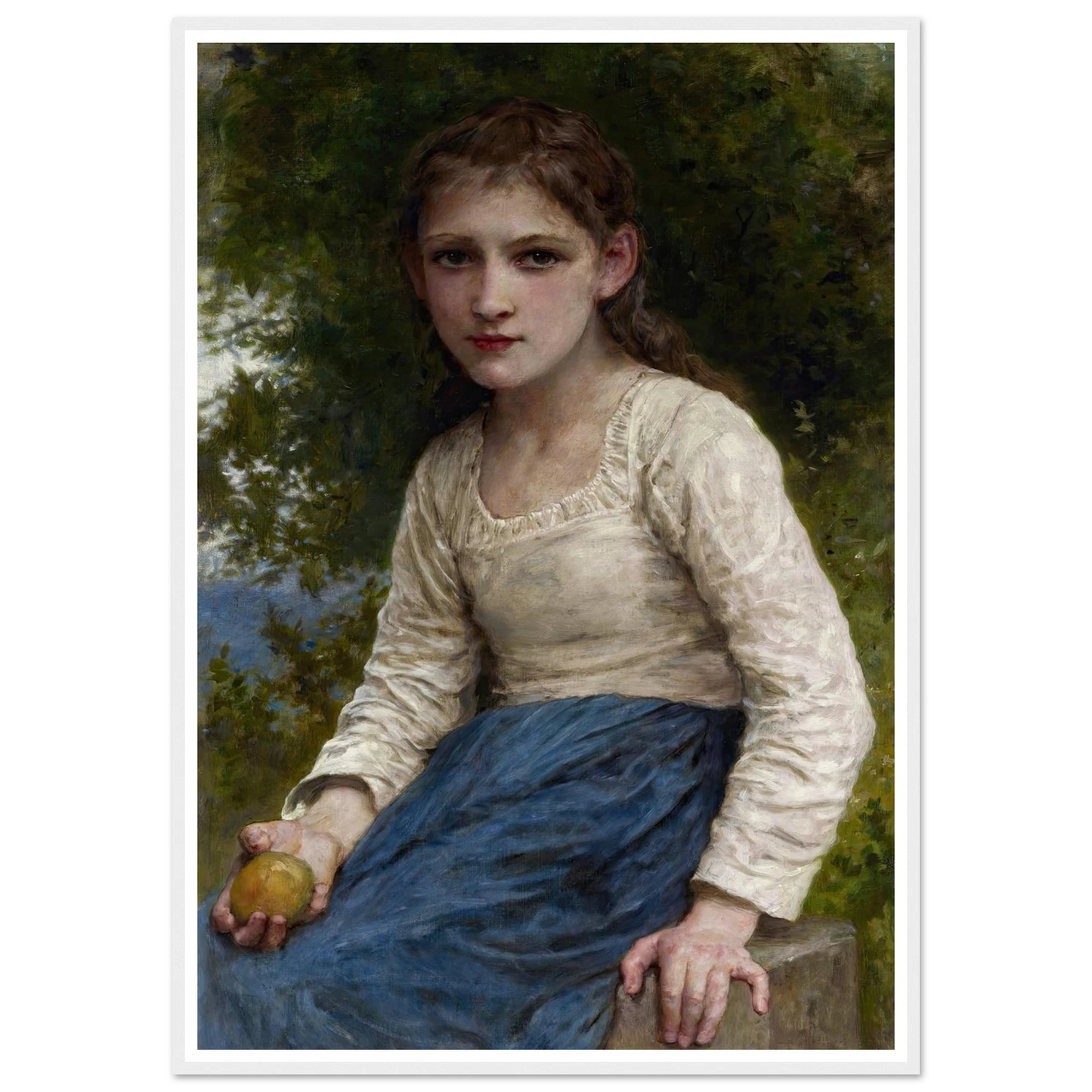 Girl with an Apple (1905) Art Print | William Bouguereau - Framed Poster - 30x40 cm / 12x16″ - Black frame