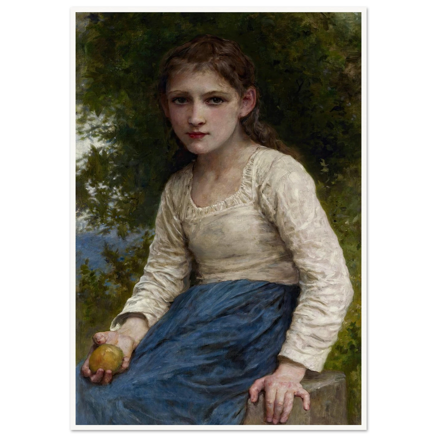 Girl with an Apple (1905) Art Print | William Bouguereau - Framed Poster - 30x40 cm / 12x16″ - Black frame